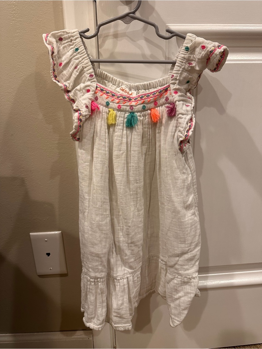 Cat & Jack White Dress with Multicolor Tassels